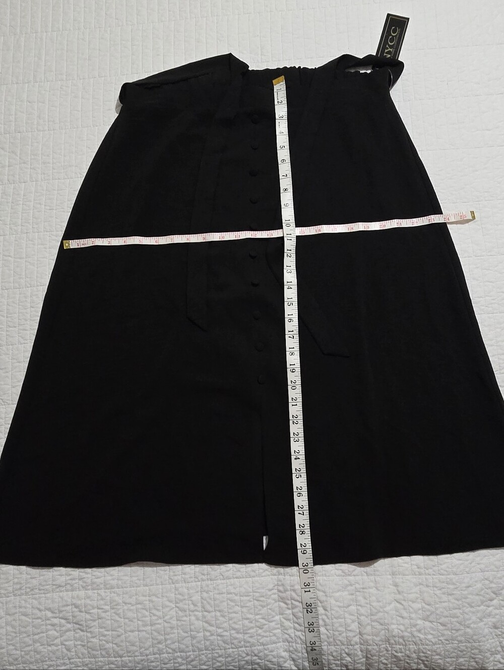 Black Button-Front Midi Skirt with Self Tie Waist - Picture 5 of 8